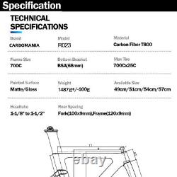 2023 Full Carbon Fiber Track Frame BSA Road Bike Frame 700c Rigid Fixed Gear