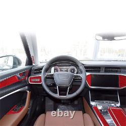 27Pcs For Audi A6 2019-2021 Red Carbon Fiber Full Interior Set Kit Cover Trim