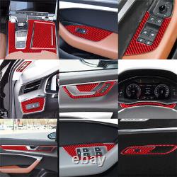 27Pcs For Audi A6 2019-2021 Red Carbon Fiber Full Interior Set Kit Cover Trim