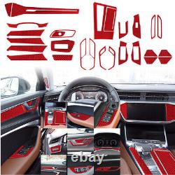 27Pcs Red Carbon Fiber Full Interior Sticker Cover Trim For Audi A6 C8 19-21 RHD