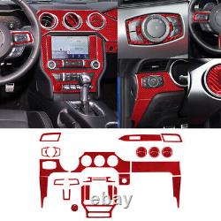 32Pcs Red Carbon Fiber Full Interior Kit Cover Trim For Ford Mustang 2015-17 RHD