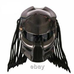 Black Motorcycle Full Helmet Retro Braided Predator Carbon Fiber with Light