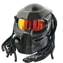 Black Motorcycle Full Helmet Retro Braided Predator Carbon Fiber with Light