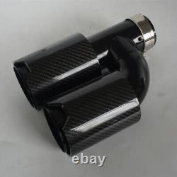 H Style Right Full Glossy Carbon Fiber Exhaust Dual TWIN End Tips 63mm/89MM