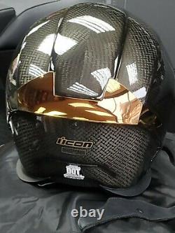 Icon Airframe Pro Gold Gloss Carbon Fibre Race Motorcycle Crash Helmet Acu 2205