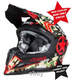 Just1 Full Carbon Fibre Helmet Motocross Enduro Off Road Crash Red