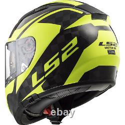 Ls2 Ff397 Vector Shine Black Yellow Carbon Fibre Motorcycle Helmet Free Pinlock