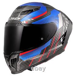 Ls2 Ff807 Dragon 6k Carbon Fibre Dual Visor Full Face Motorbike Helmet Trax Blue