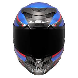 Ls2 Ff807 Dragon 6k Carbon Fibre Dual Visor Full Face Motorbike Helmet Trax Blue