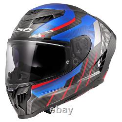 Ls2 Ff807 Dragon 6k Carbon Fibre Dual Visor Full Face Motorbike Helmet Trax Blue