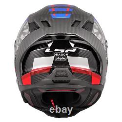 Ls2 Ff807 Dragon 6k Carbon Fibre Dual Visor Full Face Motorbike Helmet Trax Blue