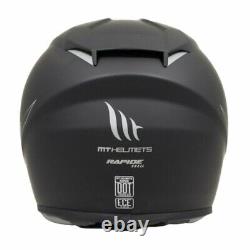 New Mt Rapide Matt Black Fibreglass Motorcycle Full Face Helmet Medium