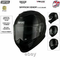 Simpson Venom Gloss Black Full Face Motorcycle Sports Crash Helmet Light Weight