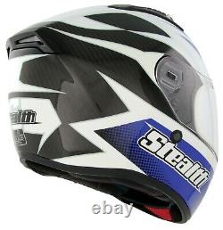 Stealth Carbon Fibre Gp Full Face Motorcycle Sports Bike Crash Helmet Blue